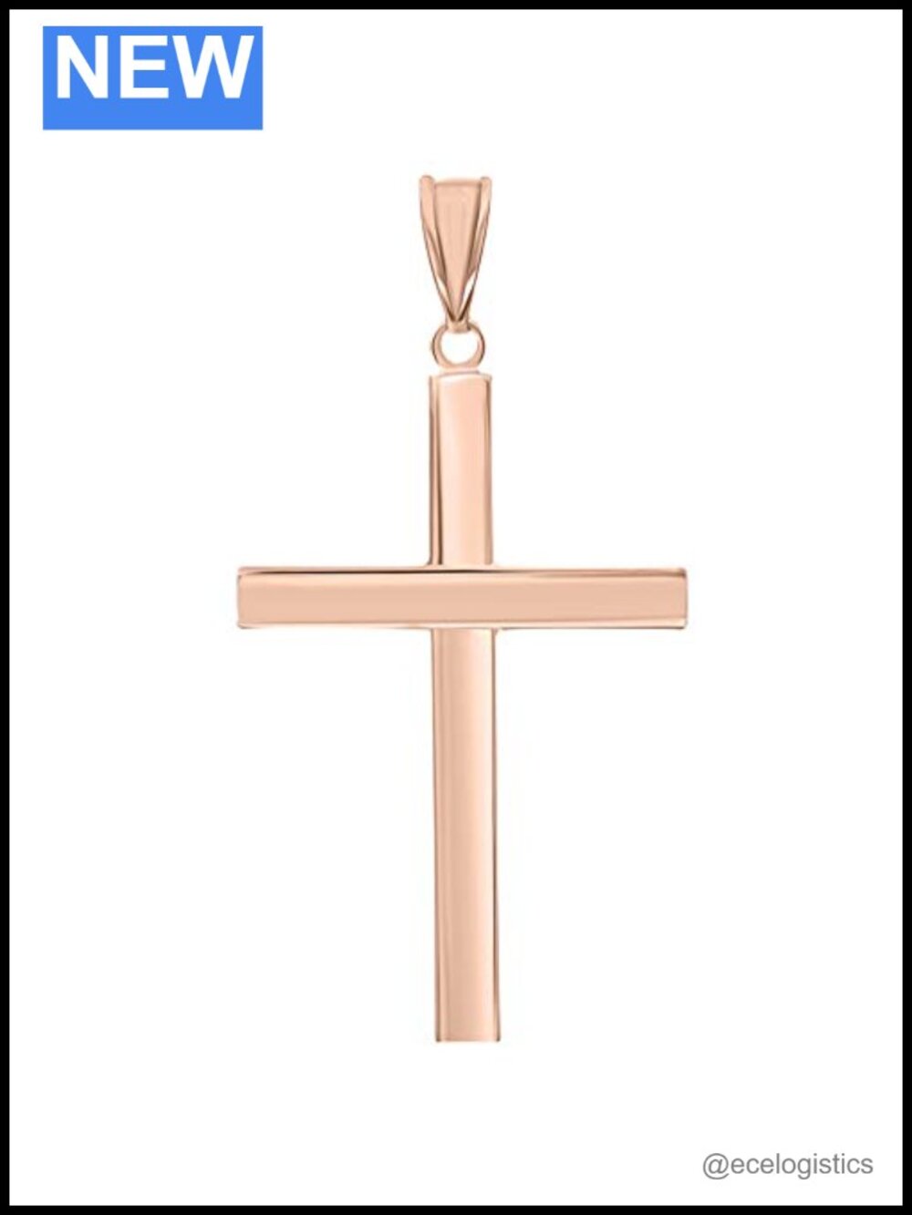 14K Rose Gold Religious Cross Pendant High Polish Finish Handmade USA